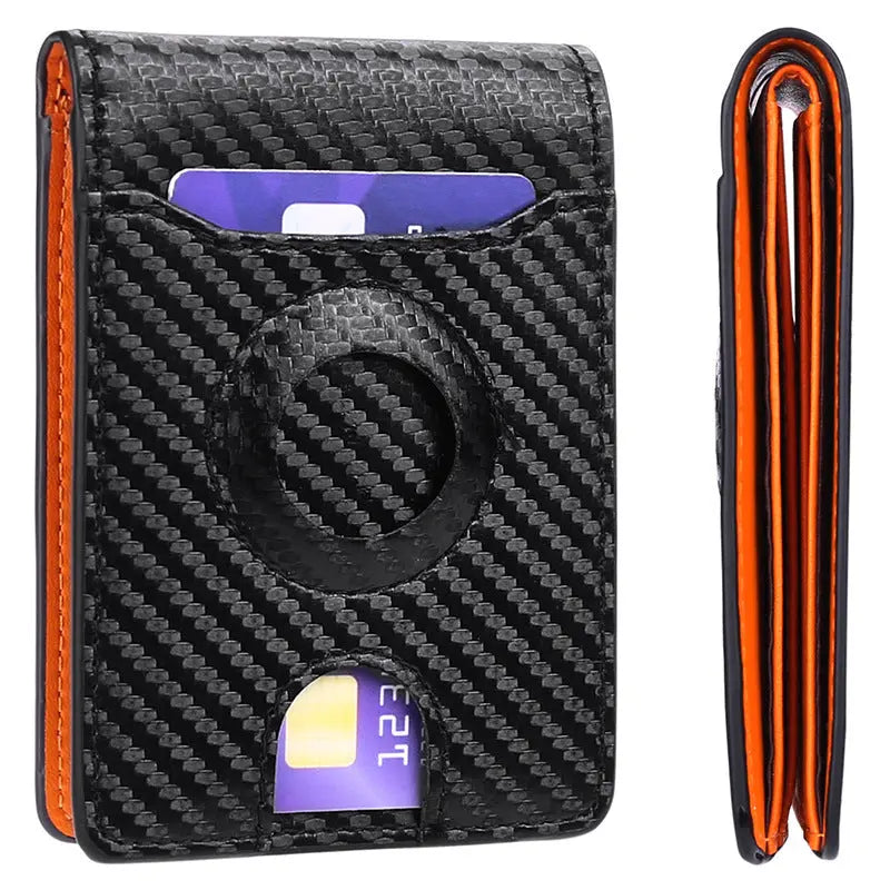 Carbon Fiber Leather Wallet Tracker Men pawello